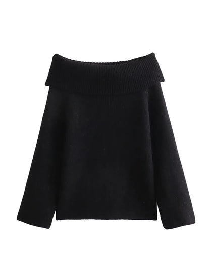 Women Fashion Slash Neck Strapless off the Shoulder Sweater Female Casual Long Sleeves Knitted Slim Fitting Pullover