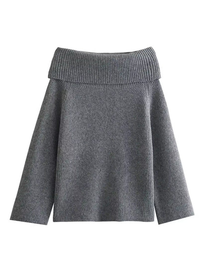 Women Fashion Slash Neck Strapless off the Shoulder Sweater Female Casual Long Sleeves Knitted Slim Fitting Pullover
