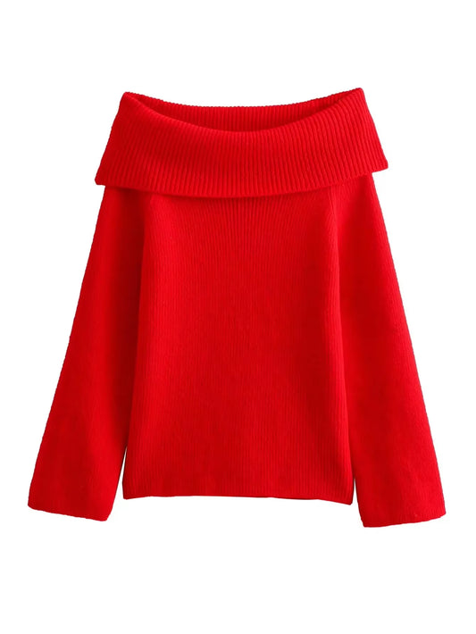 Women Fashion Slash Neck Strapless off the Shoulder Sweater Female Casual Long Sleeves Knitted Slim Fitting Pullover